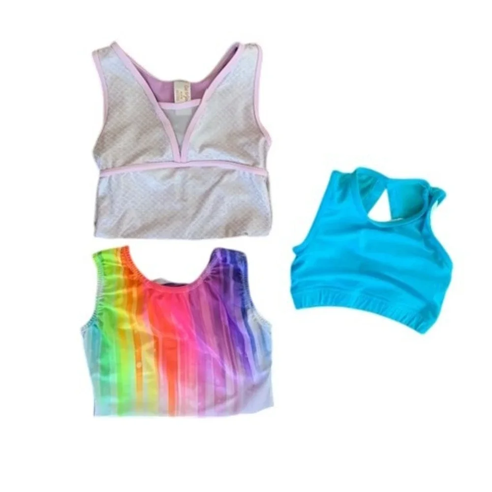 Kids Gymnastics‎ Leotards Bundle 3pc Rainbow Purple Blue Athletic Wear Size M